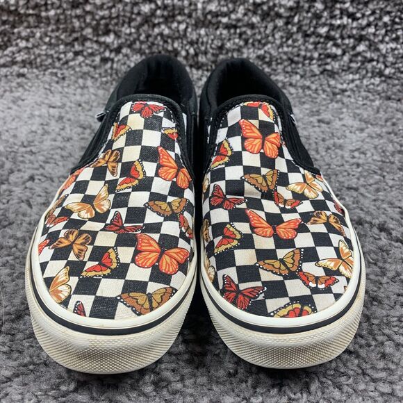 Vans Old Skool Missy US Size 4 Checkered  Butterflies Slip-On Shoes - Picture 1 of 8